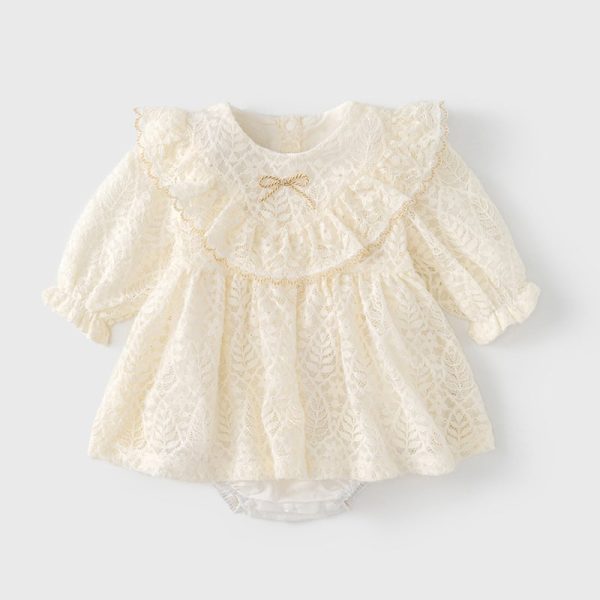 Adorable White Lace Long Sleeve Christening Outfits